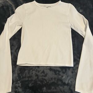 White Ribbed Long Sleeve Top